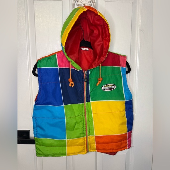 Vintage 80s Rainbow Puffer Jacket,  Retro Vest, Stranger Things Vest,.  #309 - Picture 1 of 14